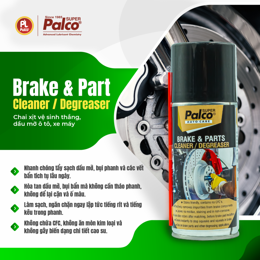 Dung dịch tẩy rửa đa năng, xịt vệ sinh thắng, má phanh, dầu mỡ ô tô xe máy Palco Brake & Parts Cleaner/ Degreaser nhập khẩu Ấn Độ