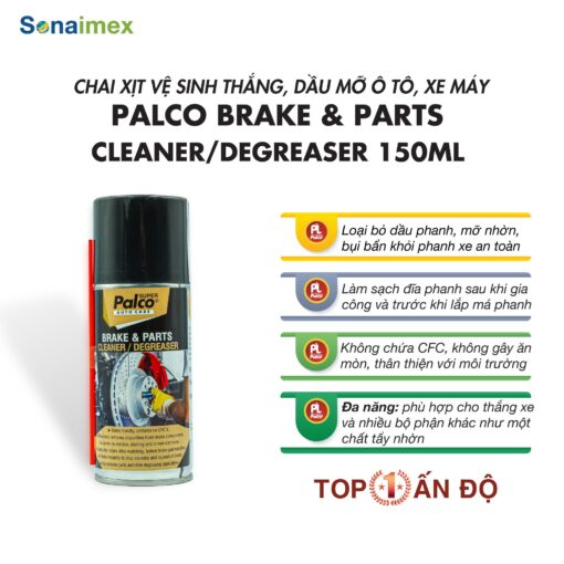 Dung dịch tẩy rửa đa năng, xịt vệ sinh thắng, má phanh, dầu mỡ ô tô xe máy Palco Brake & Parts Cleaner/ Degreaser nhập khẩu Ấn Độ