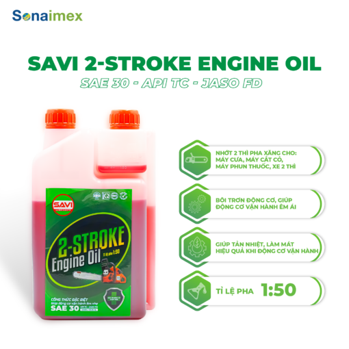 Nhớt 2 thì pha xăng SAVI 2 stroke engine oil. Nhớt 2 thì cho máy cưa, máy cắt cỏ