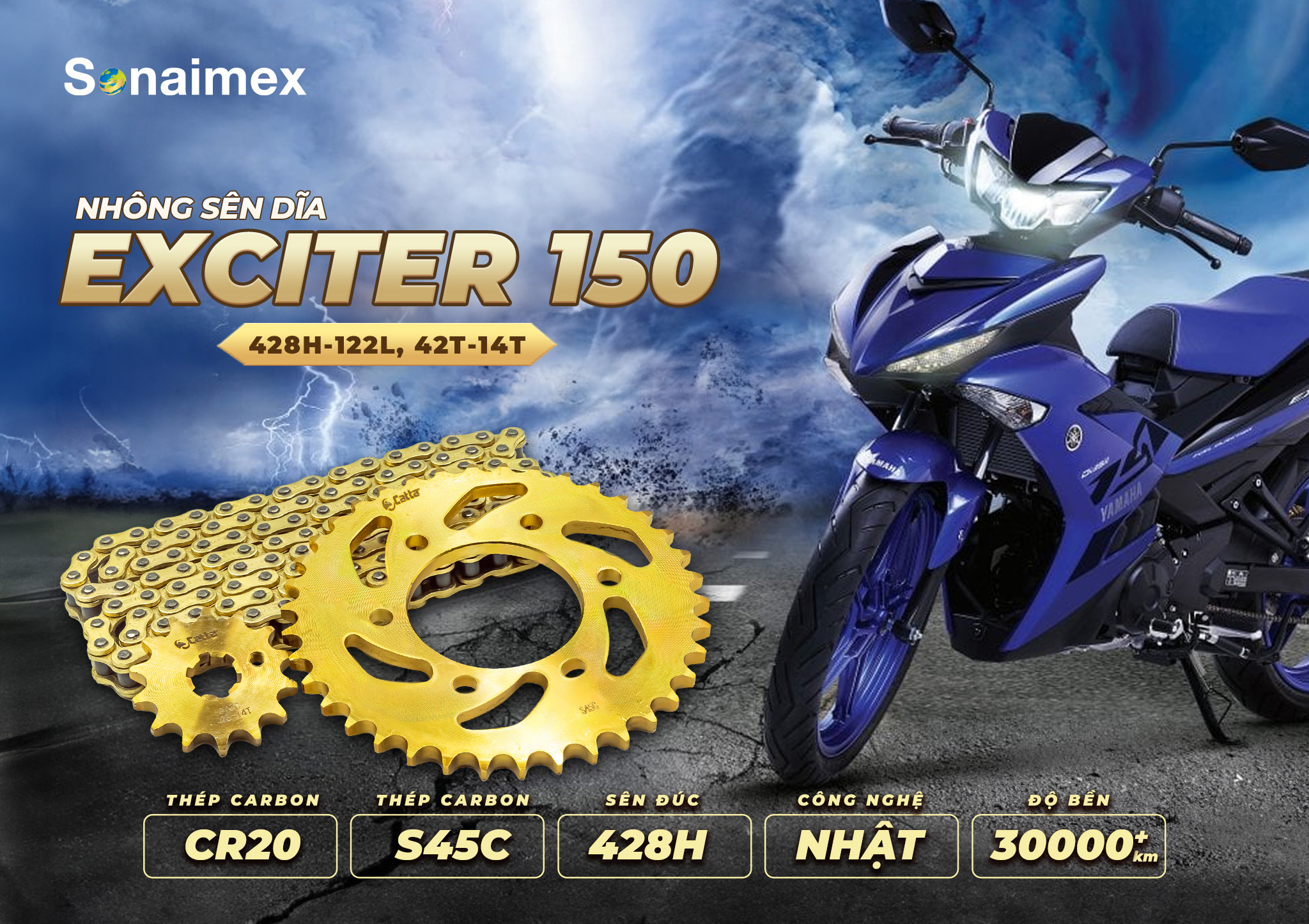 Thông số nhông sên dĩa Exciter 150 thương hiệu Catta