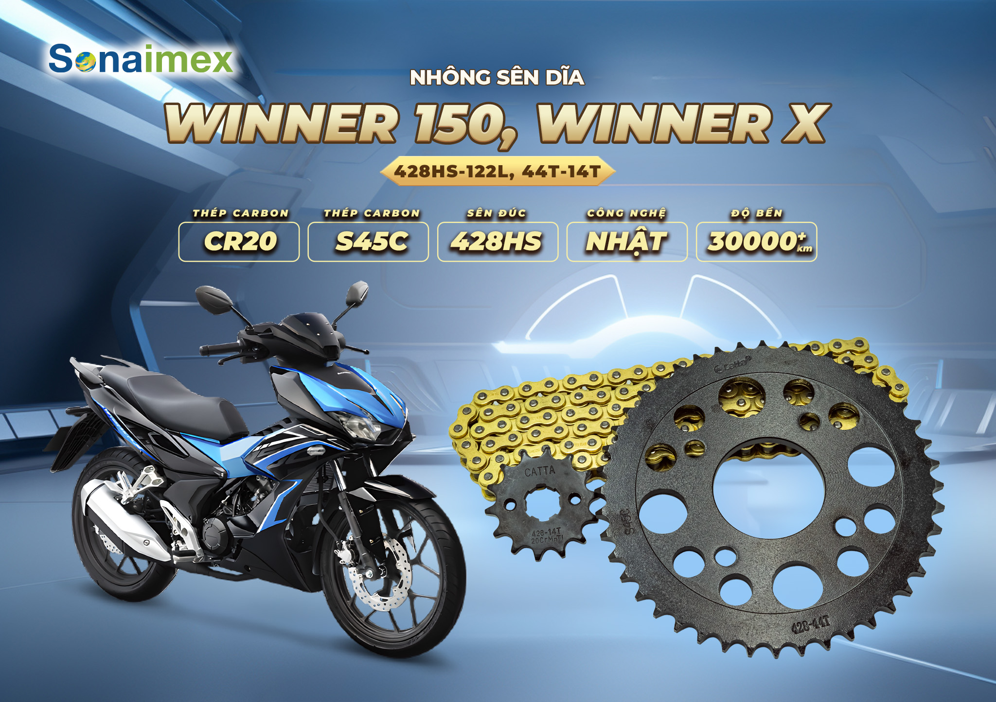 Nhông sên dĩa 10 ly cho xe Winner 150, Winner X thương hiệu Catta Spare Parts