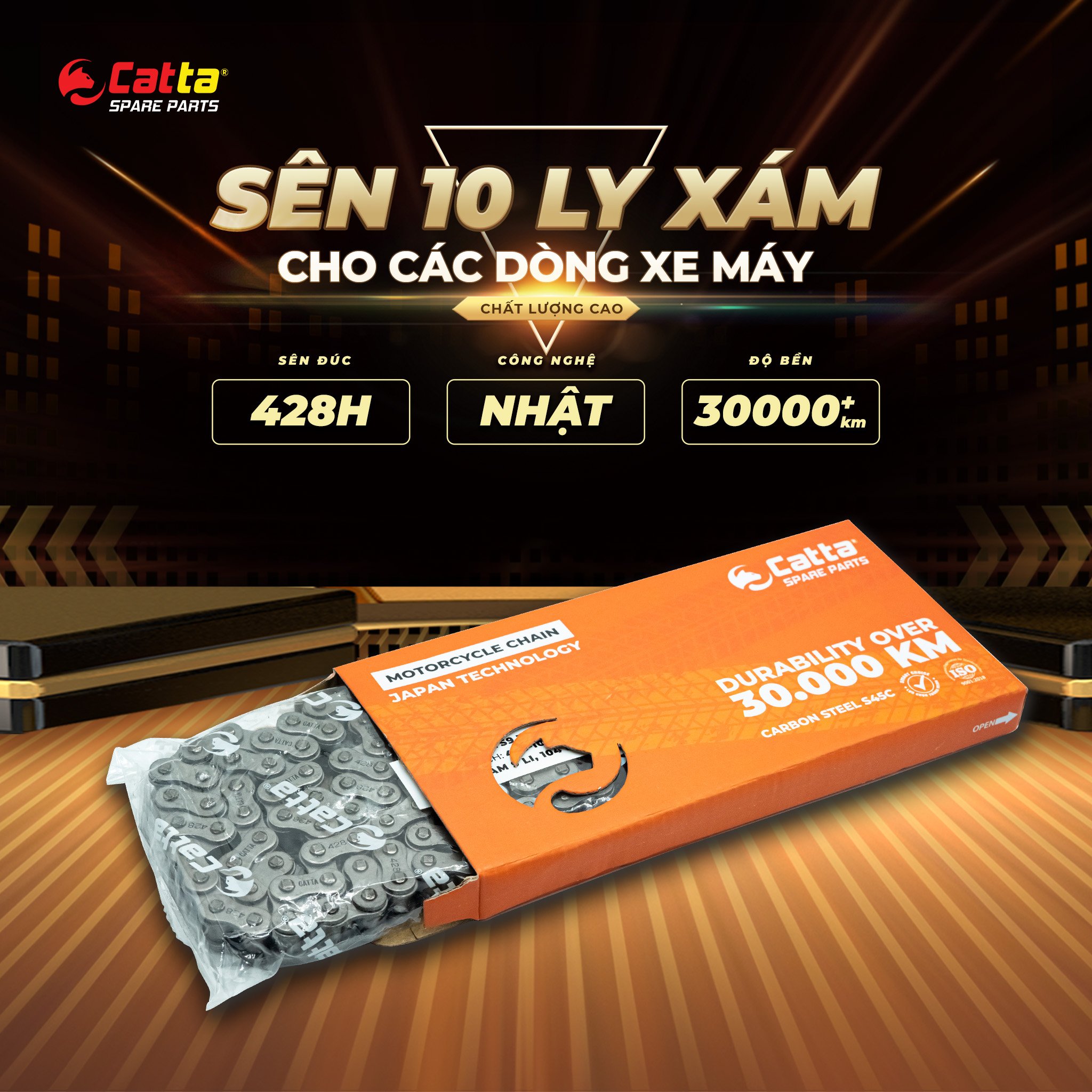 Sên 10 ly xám - Sên xám 428H Catta chất lượng cao dành cho các dòng xe máy