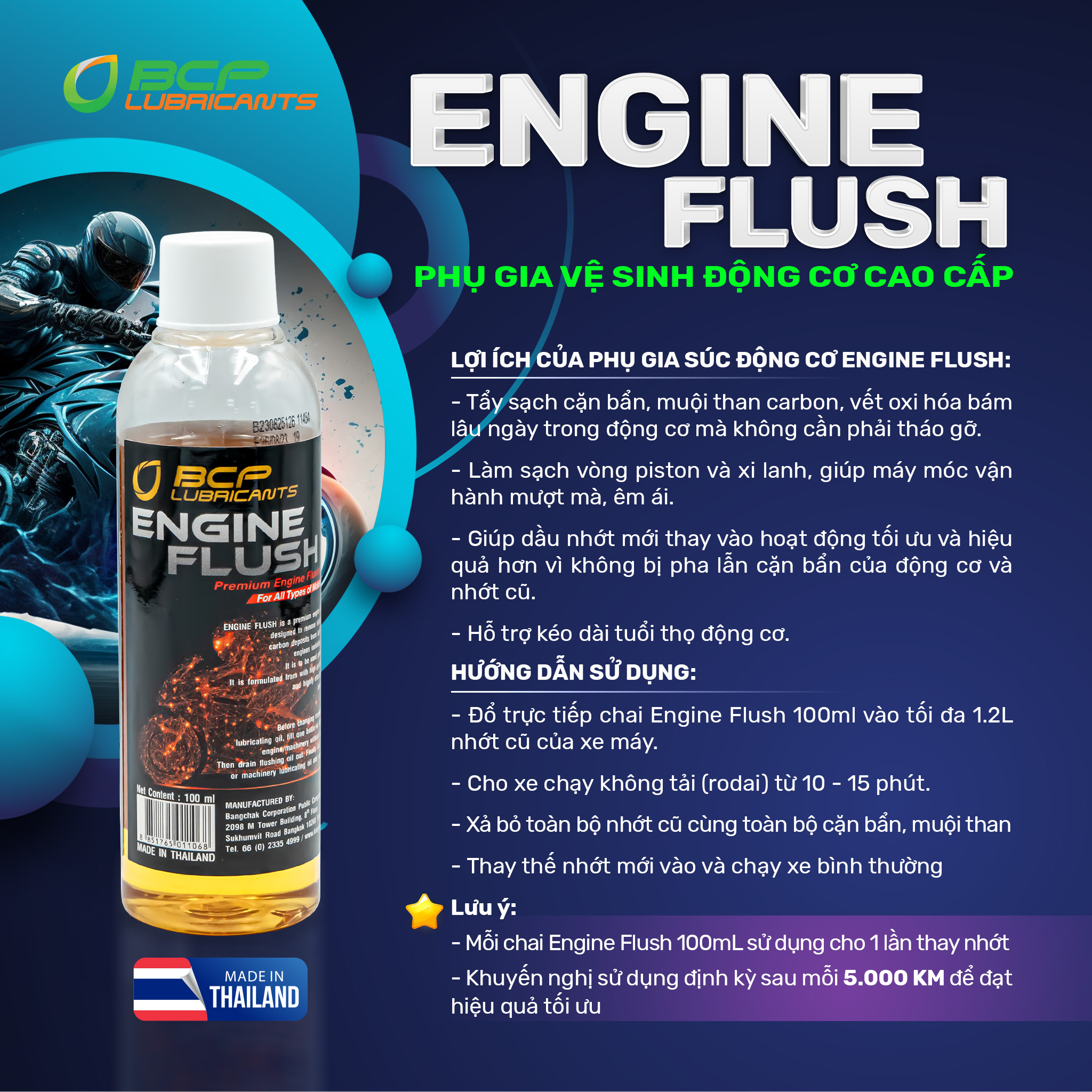 Dung dịch súc rửa động cơ xe máy (súc nhớt) BCP Engine Flush nhập khẩu Thái Lan