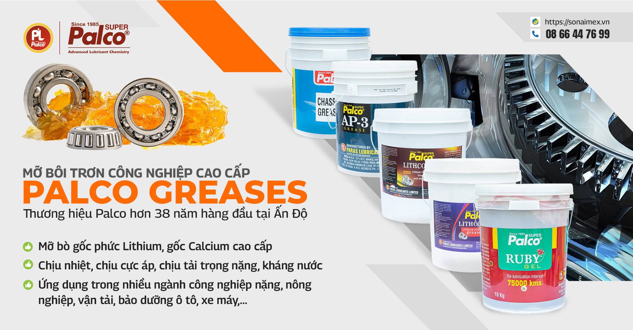 Mỡ bò công nghiệp cao cấp Palco nhập khẩu Ấn Độ. Mò bôi trơn công nghiệp, vận tải. Mỡ bò chịu nhiệt, chịu cực áp, chịu tải nặng, bôi trơn, kháng nước, bám dính tốt.